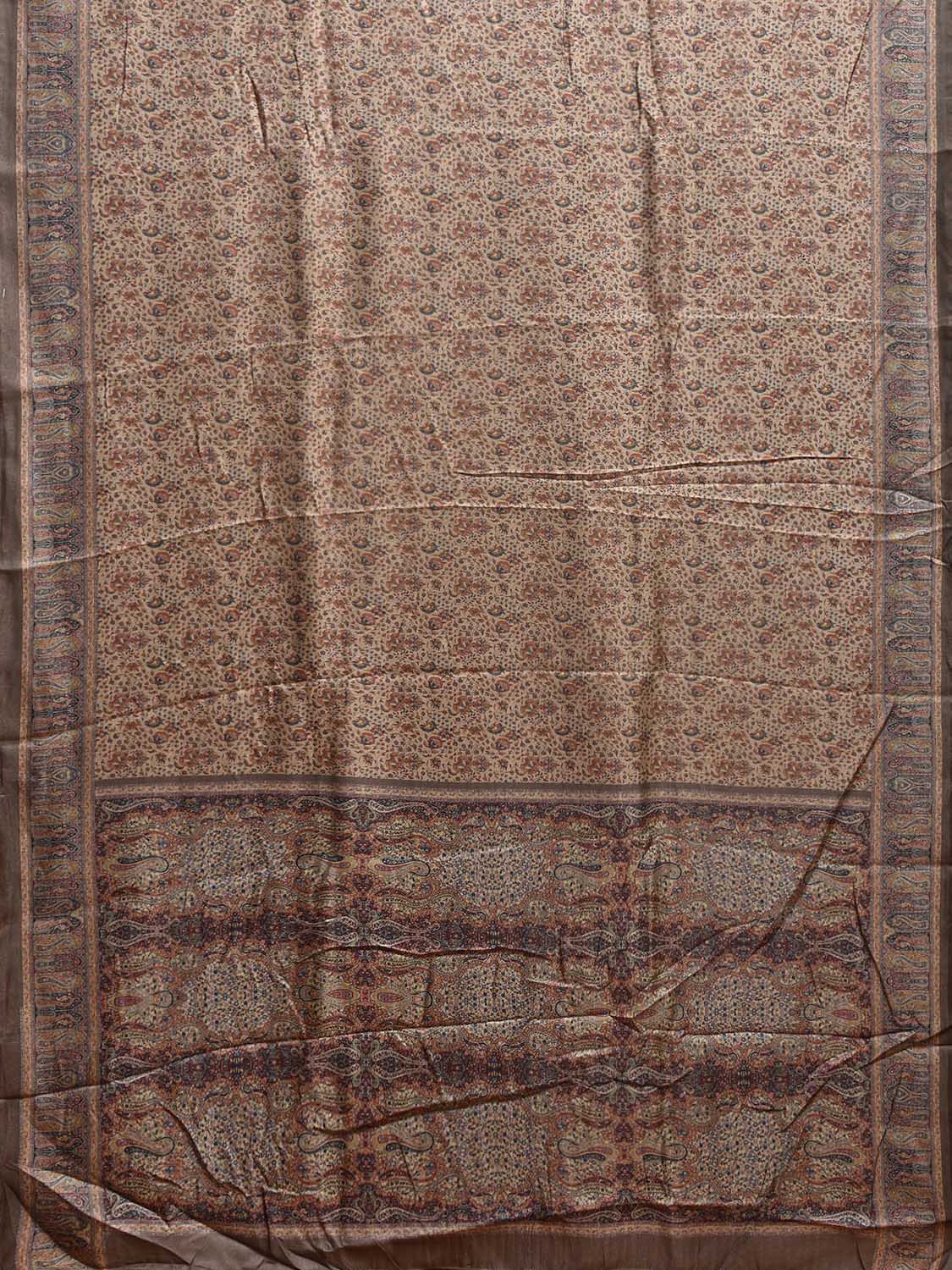 Cream Pashmina Print Viscose Saree with Floral Body and Pallu Design o0606