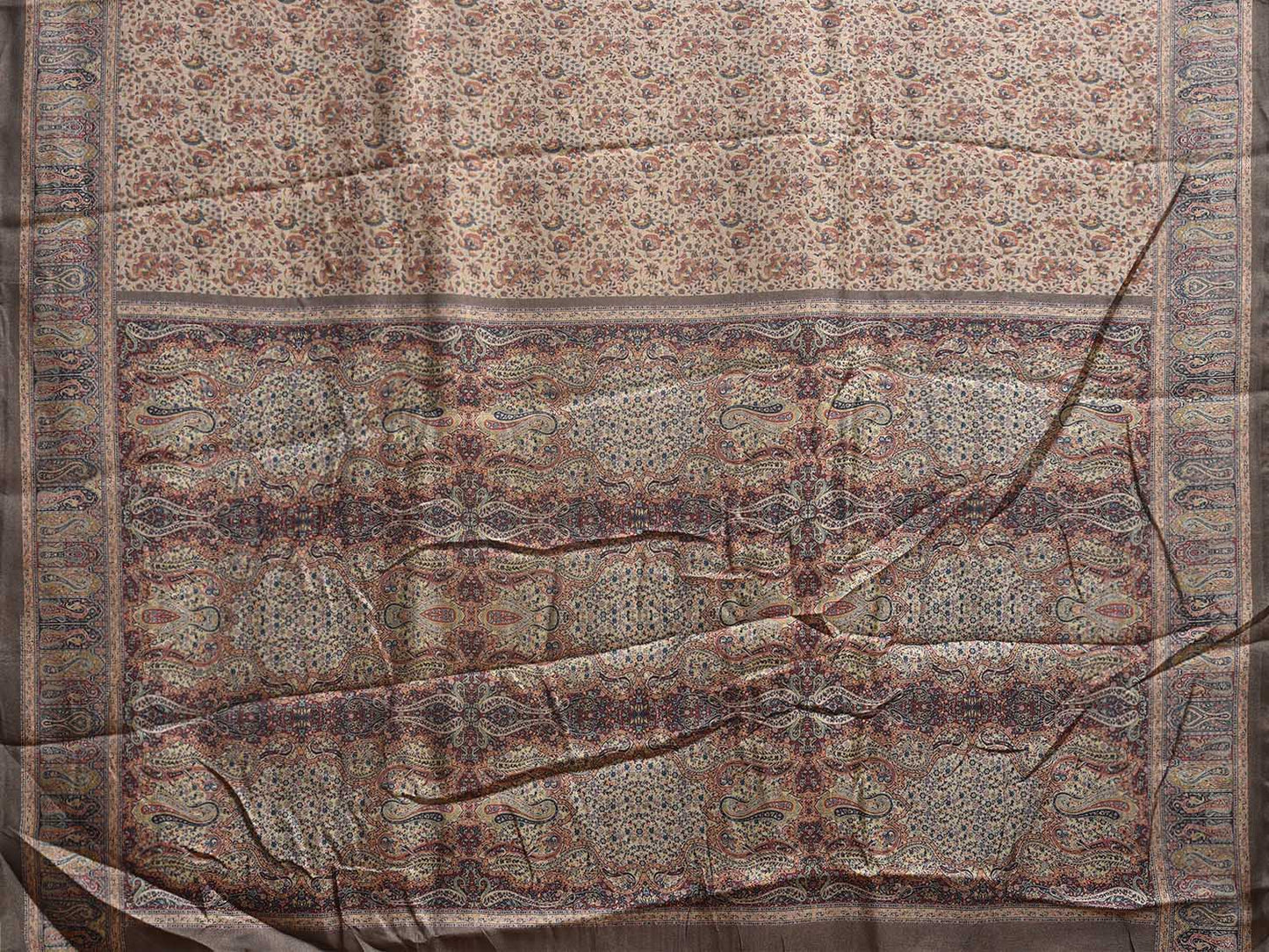 Cream Pashmina Print Viscose Saree with Floral Body and Pallu Design o0606