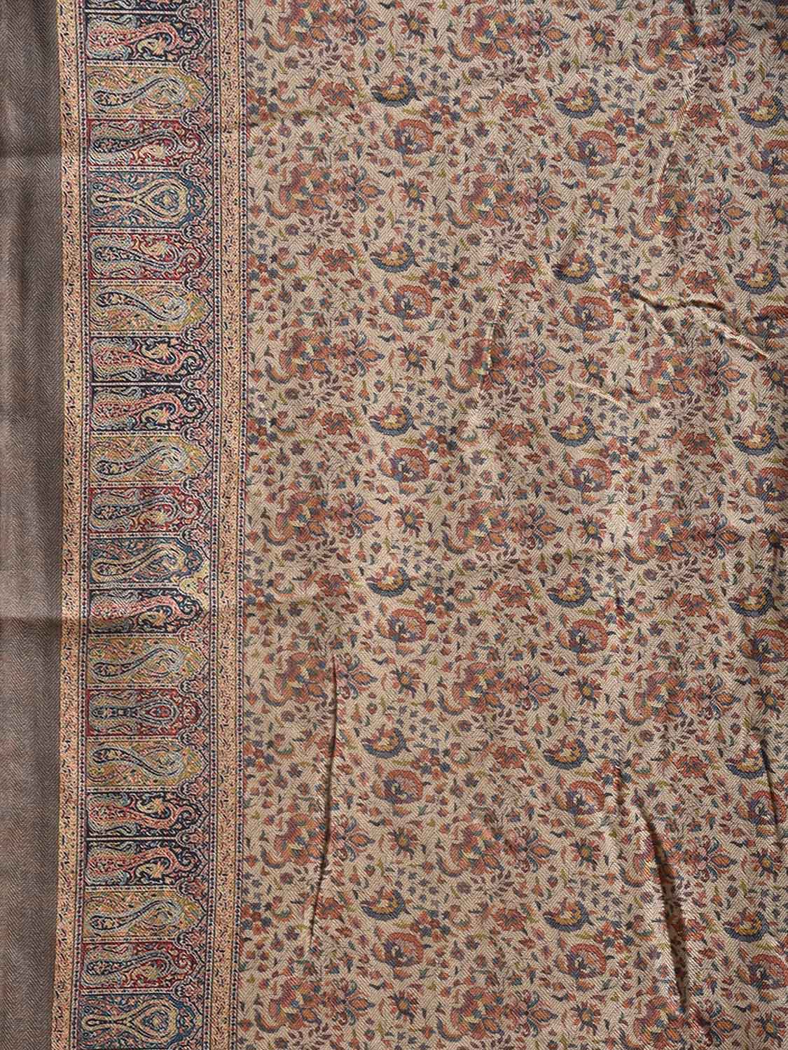 Cream Pashmina Print Viscose Saree with Floral Body and Pallu Design o0606