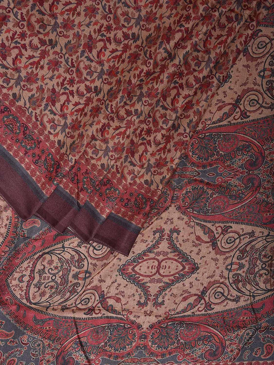 Cream and Red Pashmina Print Viscose Saree with Floral Body and Pallu Design o0607
