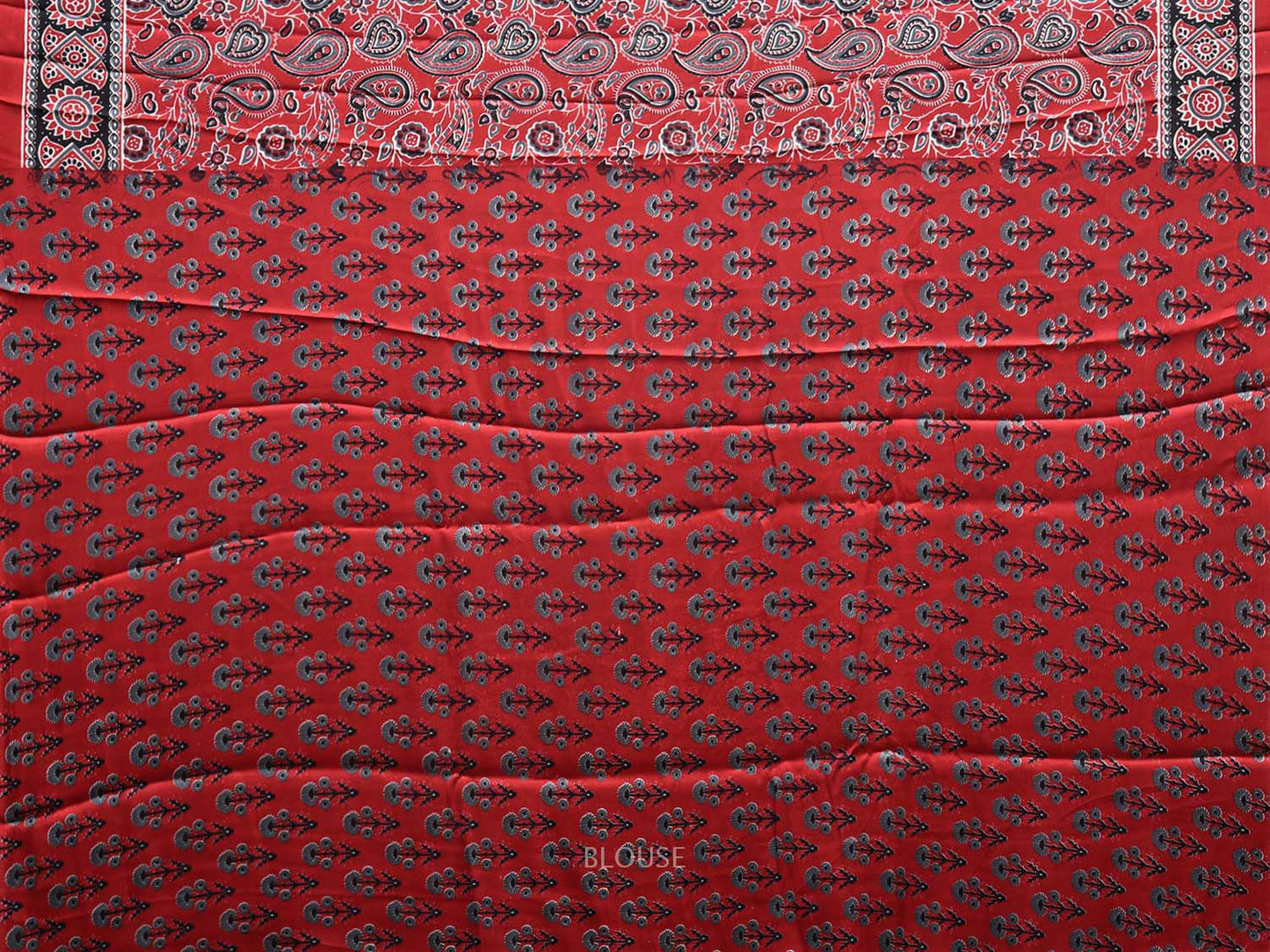 Red and Black Ajrak Digital Print Satin Silk Saree with Pasley Design o0610