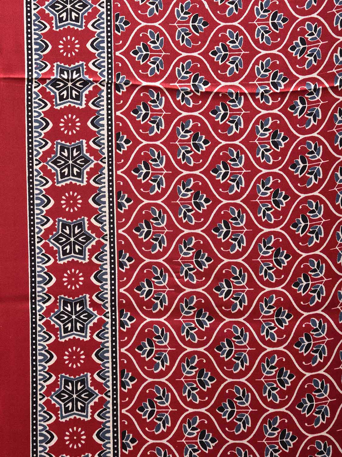 Red Ajrak Digital Print Satin Silk Saree with Grill and Pallu Design o0612