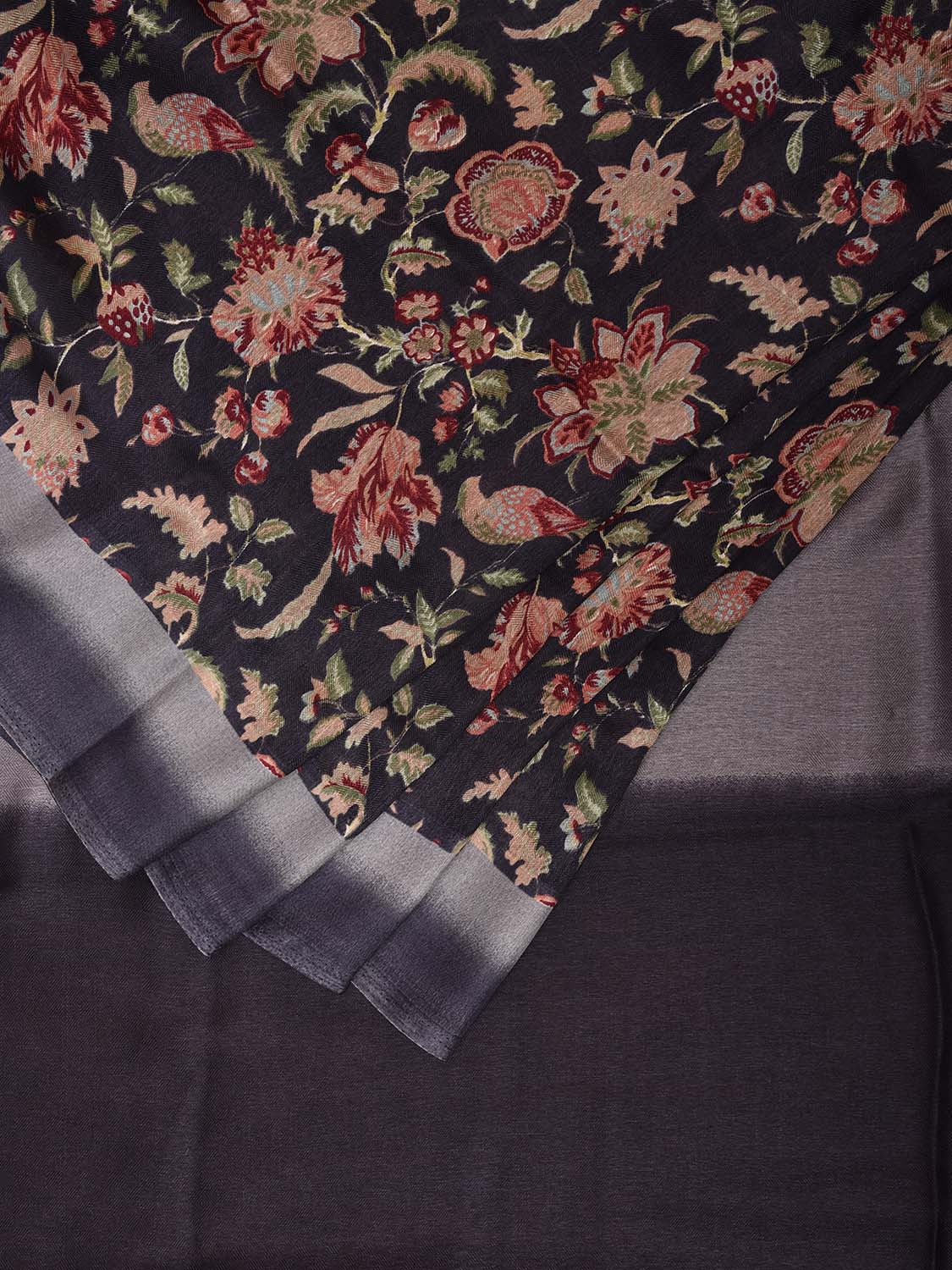 Black Digital Print Viscose Saree with Floral Body Design o0618