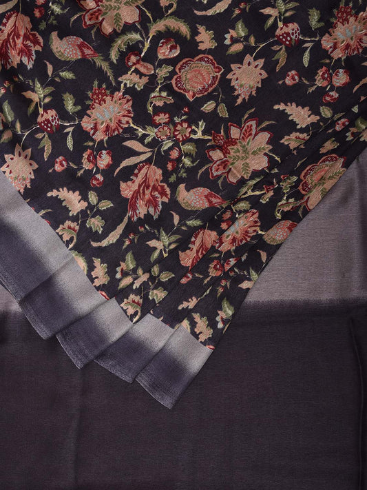 Black Digital Print Viscose Saree with Floral Body Design o0618