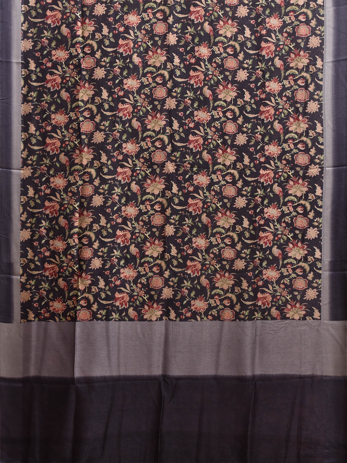 Black Digital Print Viscose Saree with Floral Body Design o0618