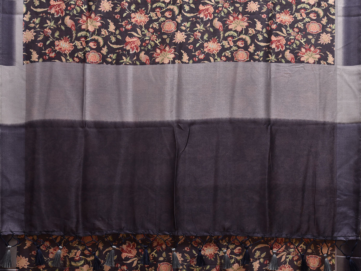 Black Digital Print Viscose Saree with Floral Body Design o0618