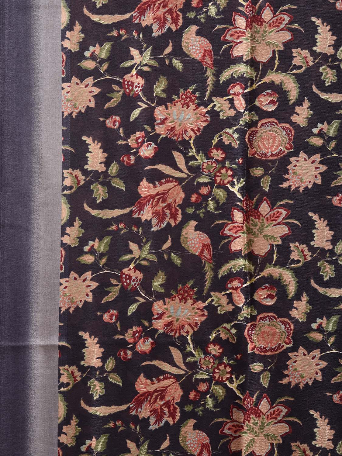 Black Digital Print Viscose Saree with Floral Body Design o0618