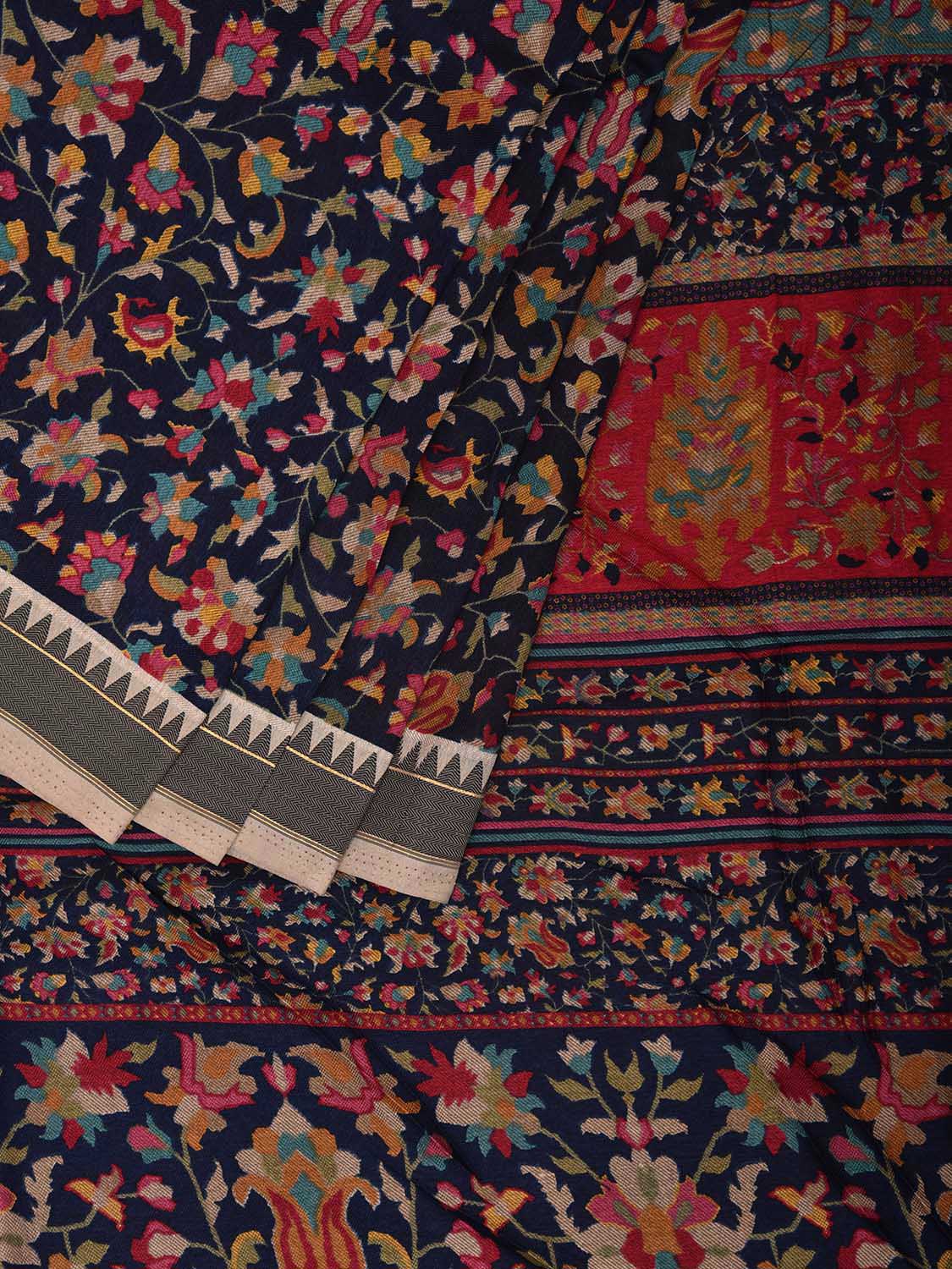 Navy Digital Print Viscose Saree with Floral Body and Pallu Design o0620