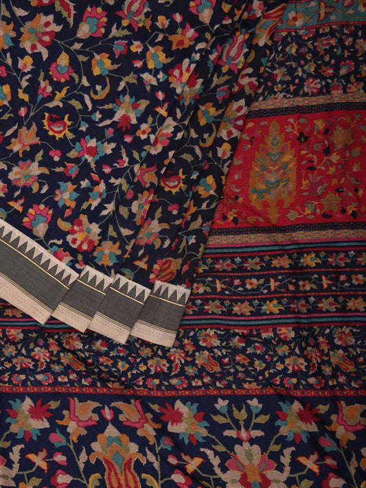 Navy Digital Print Viscose Saree with Floral Body and Pallu Design o0620