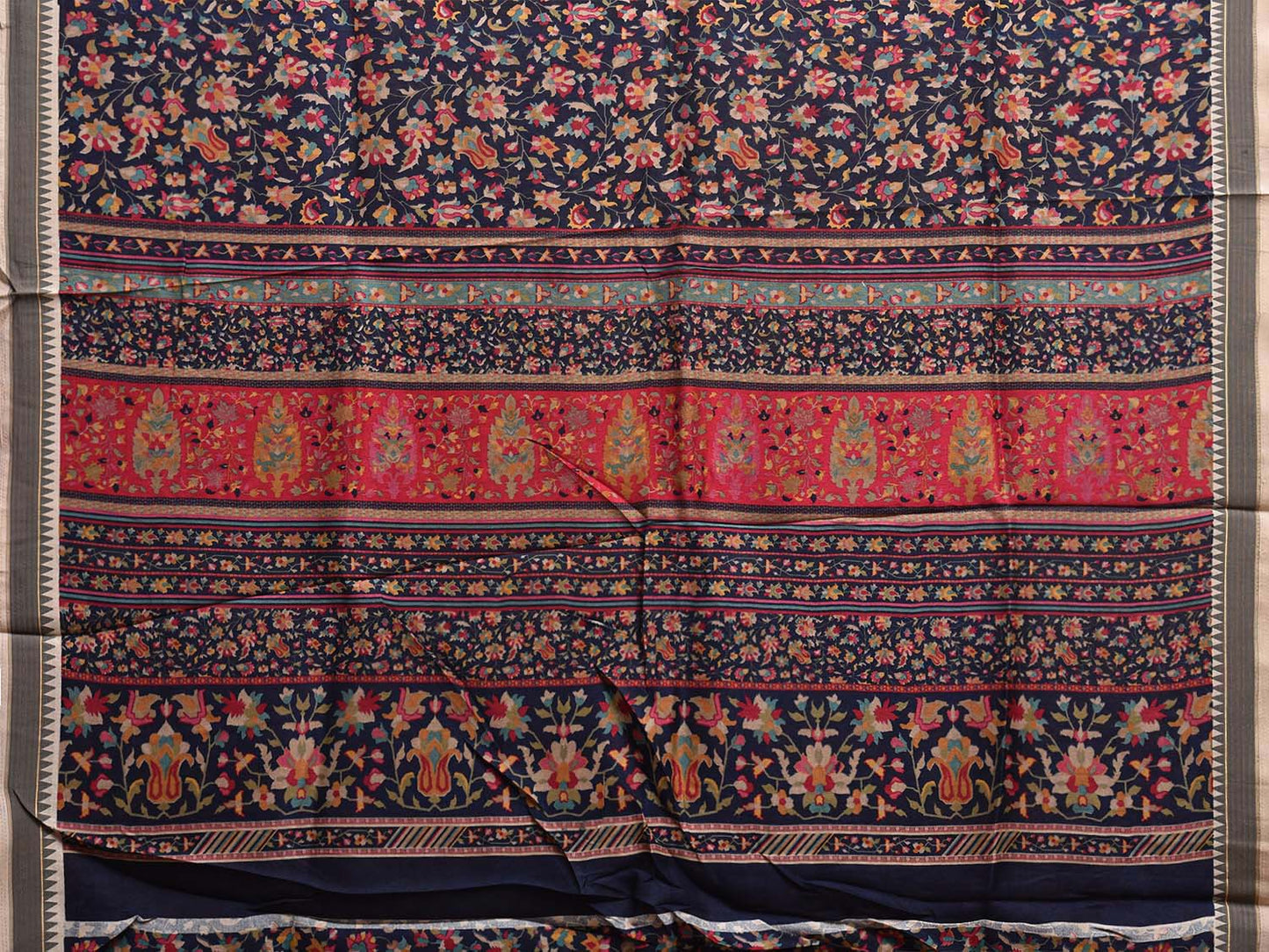 Navy Digital Print Viscose Saree with Floral Body and Pallu Design o0620