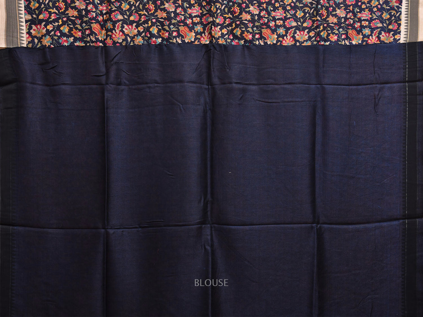 Navy Digital Print Viscose Saree with Floral Body and Pallu Design o0620