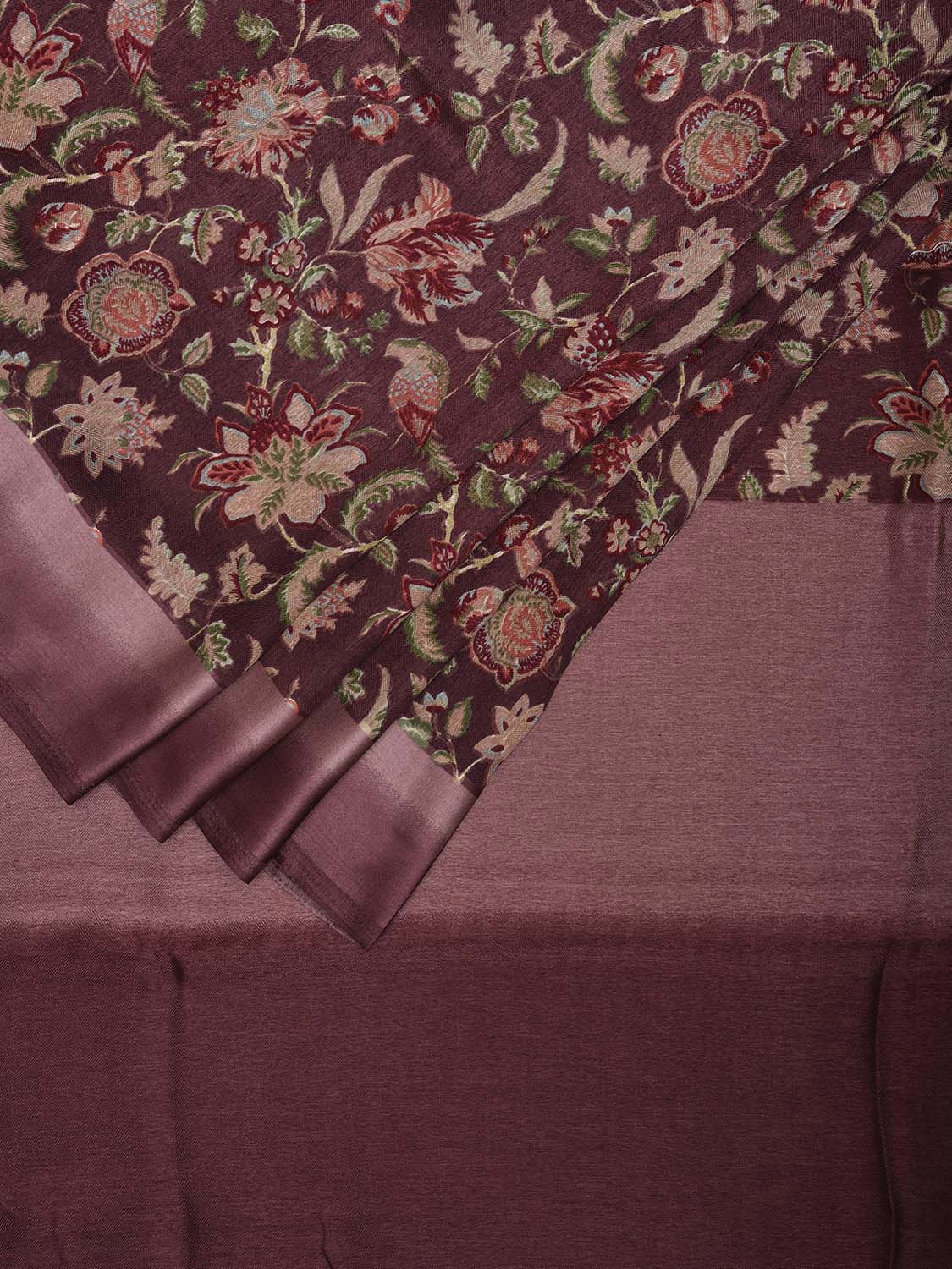 Dark Mauve Digital Print Viscose Saree with Floral Body Design o0621