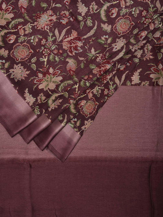 Dark Mauve Digital Print Viscose Saree with Floral Body Design o0621