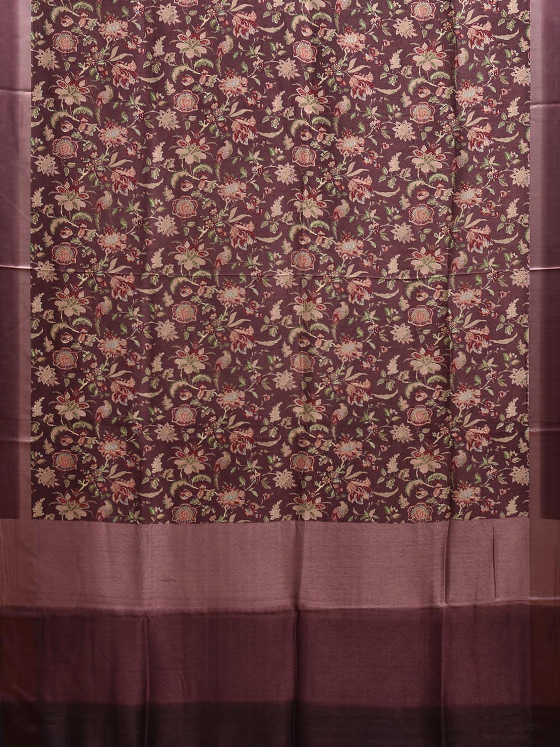 Dark Mauve Digital Print Viscose Saree with Floral Body Design o0621