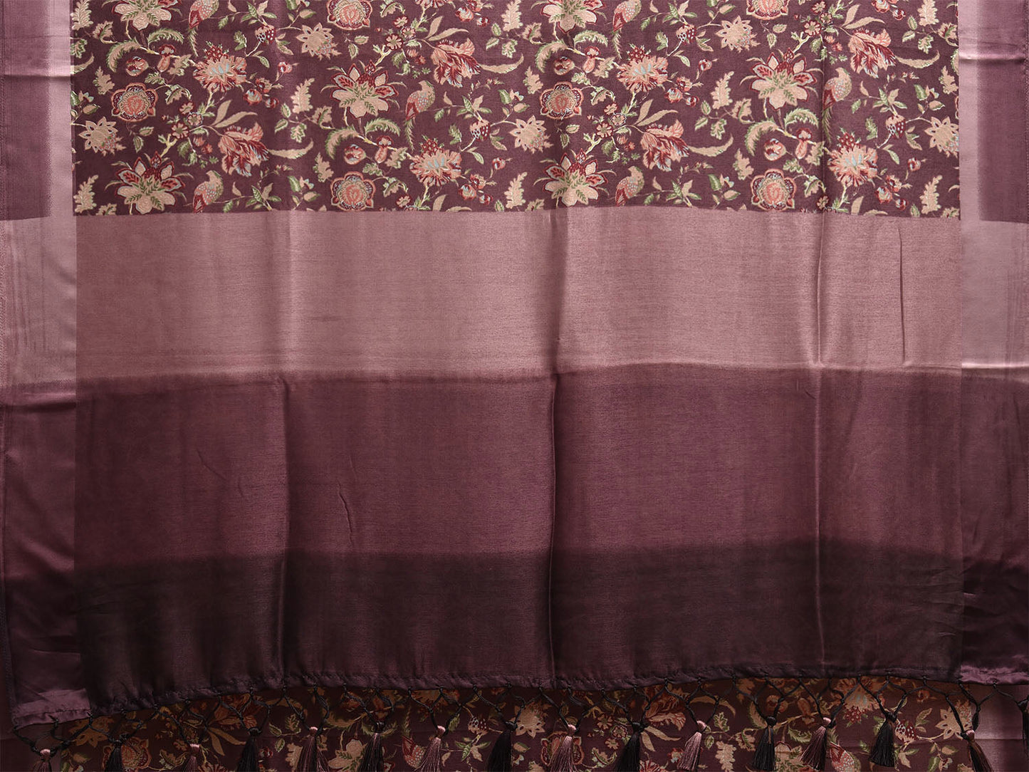 Dark Mauve Digital Print Viscose Saree with Floral Body Design o0621