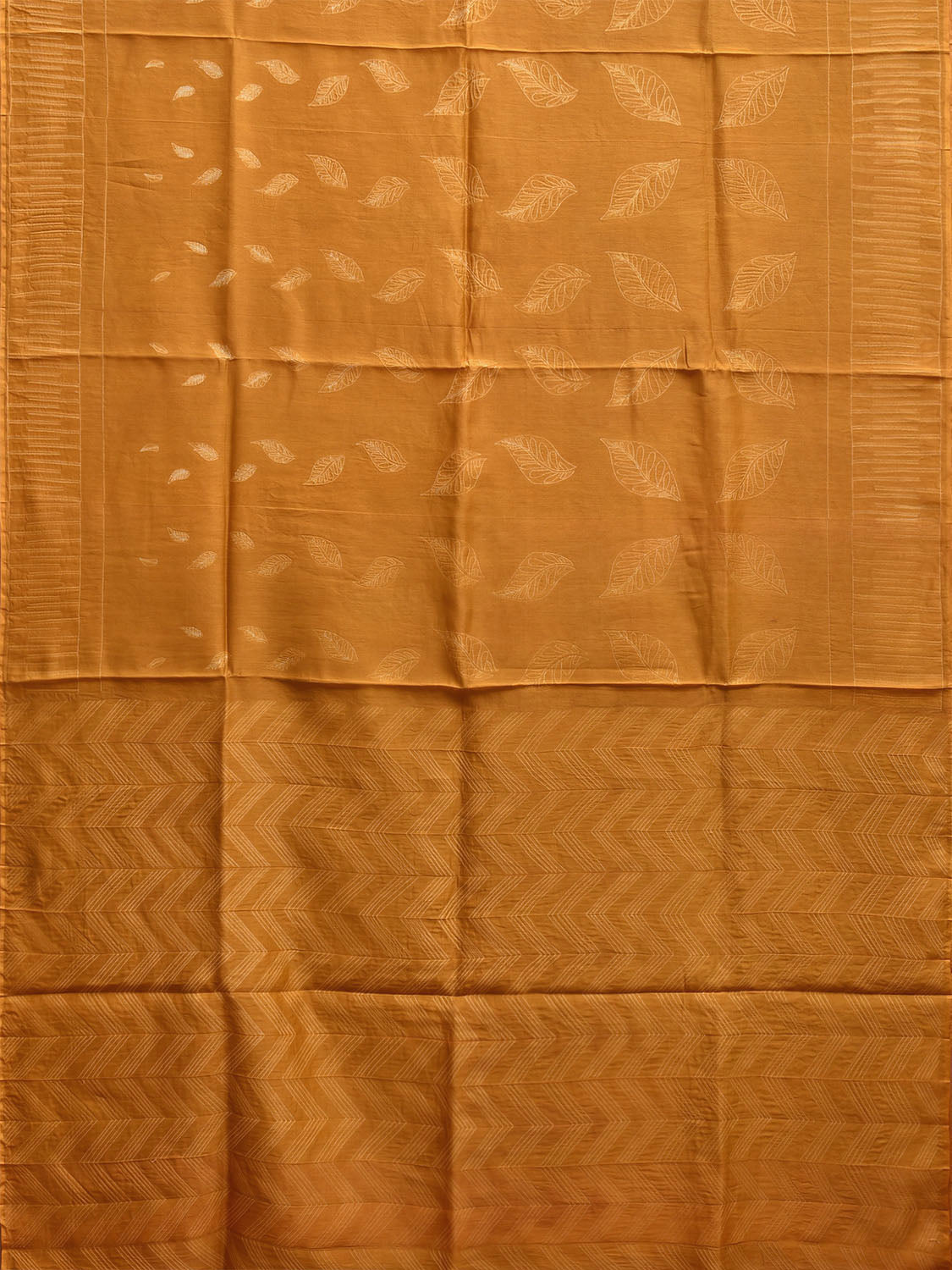 Mustard Shibori Cotton Silk Saree with Zig-Zag Pallu and Leaves Design o0624