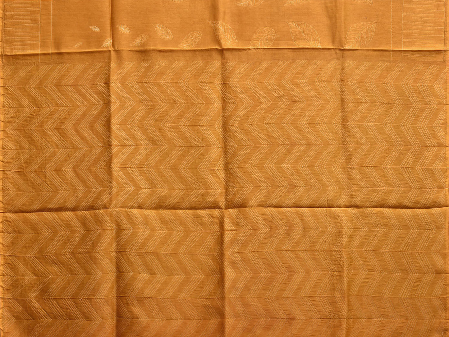 Mustard Shibori Cotton Silk Saree with Zig-Zag Pallu and Leaves Design o0624