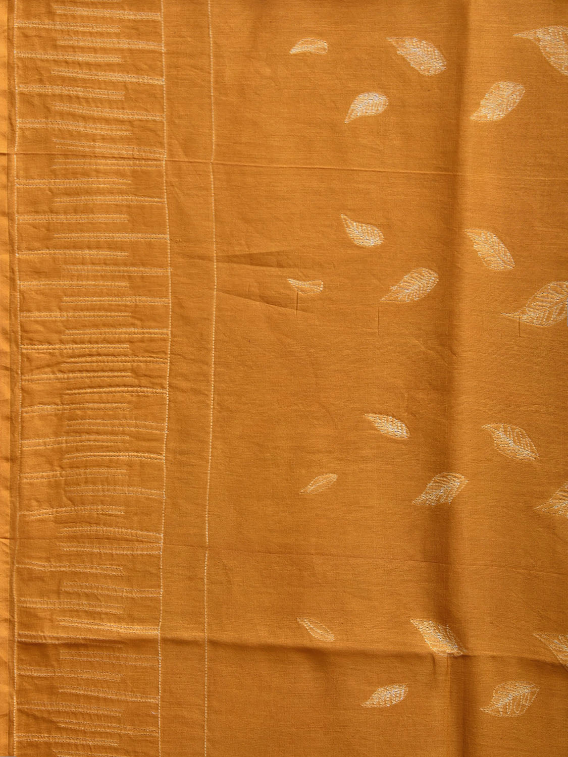 Mustard Shibori Cotton Silk Saree with Zig-Zag Pallu and Leaves Design o0624