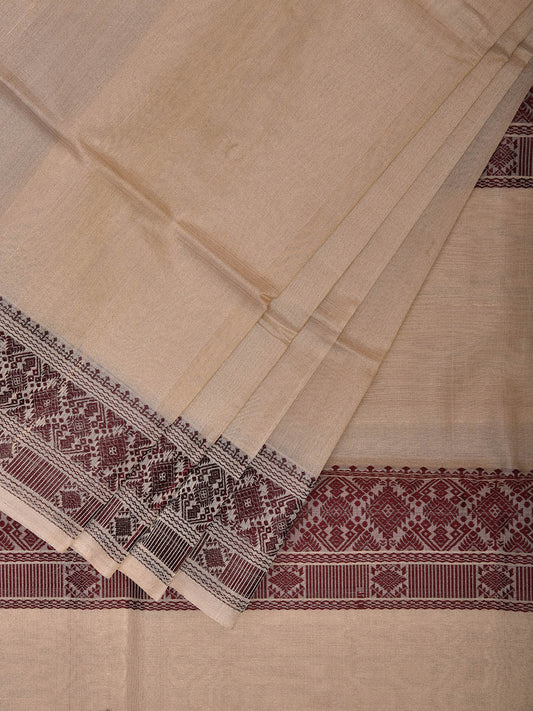Cream Tussar Plain Saree with Border and Pallu Design o0627