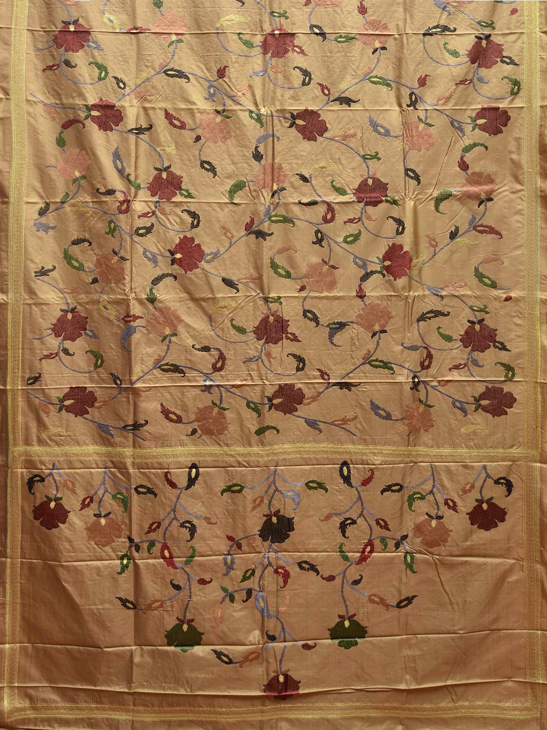 Light Olive Heavy Silk Handloom Saree with Floral Embroidary Work Design o0628