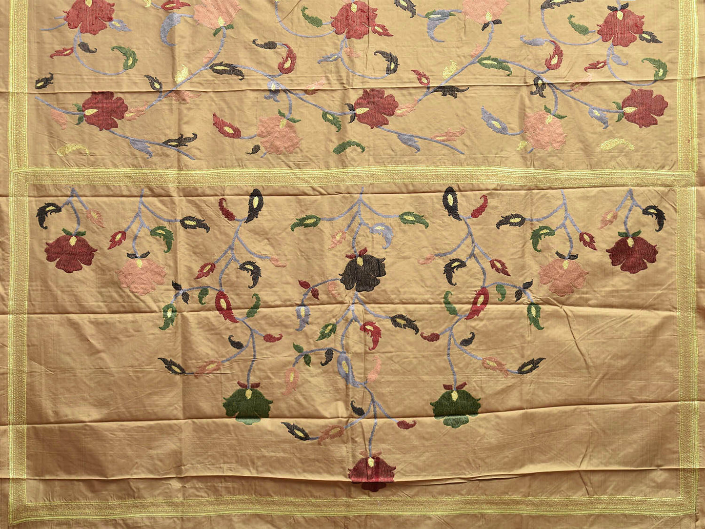 Light Olive Heavy Silk Handloom Saree with Floral Embroidary Work Design o0628