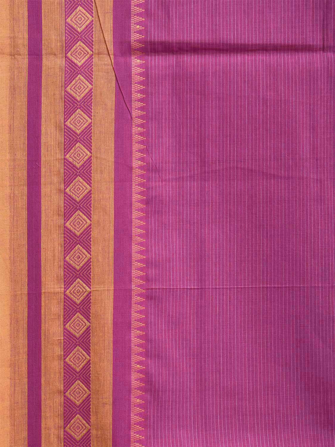 Purple Cotton Saree with Kanchi Border and Strips Pallu Design o0630