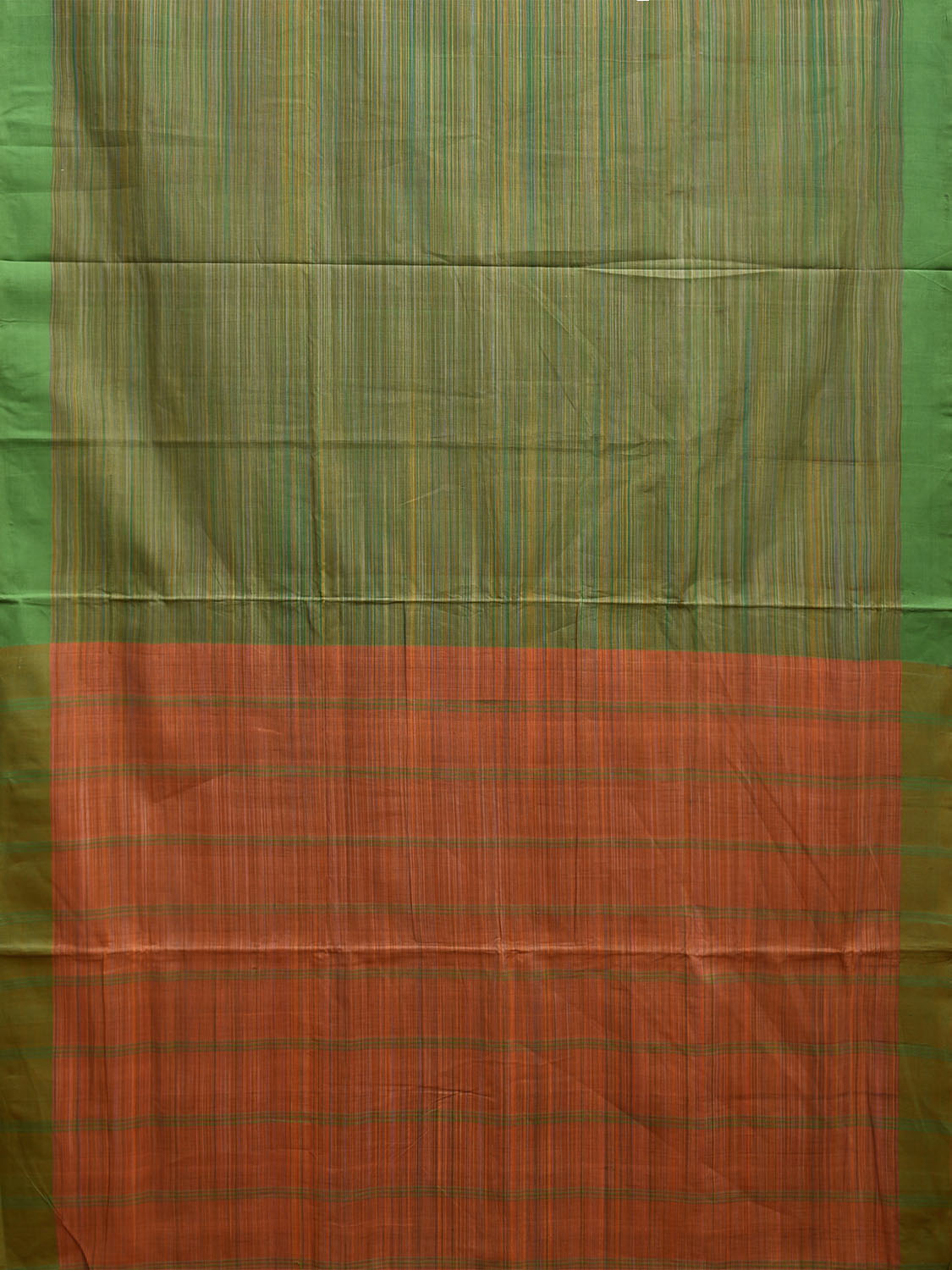 Green and Orange Cotton Saree with Strips Pallu Design o0631