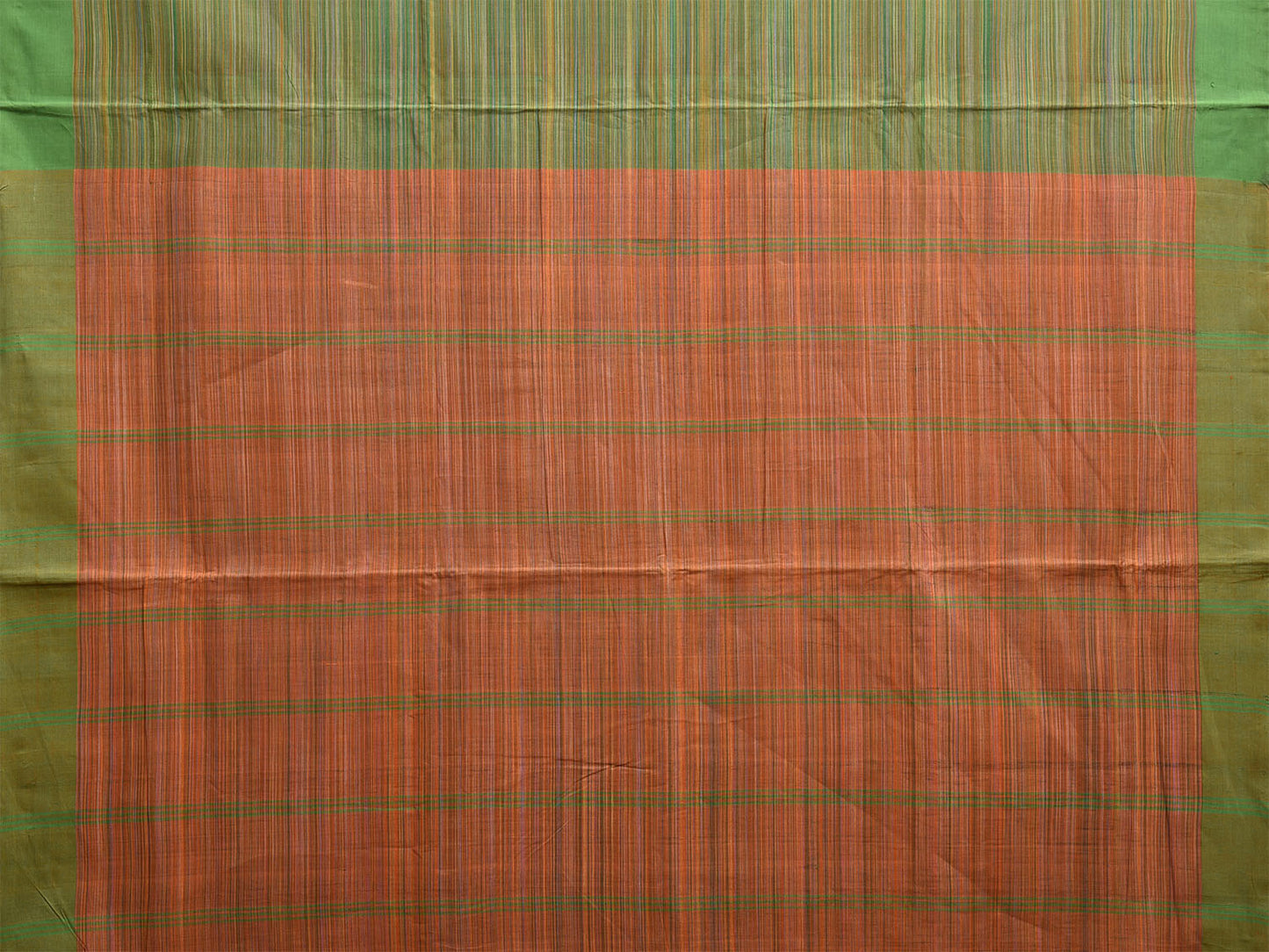 Green and Orange Cotton Saree with Strips Pallu Design o0631