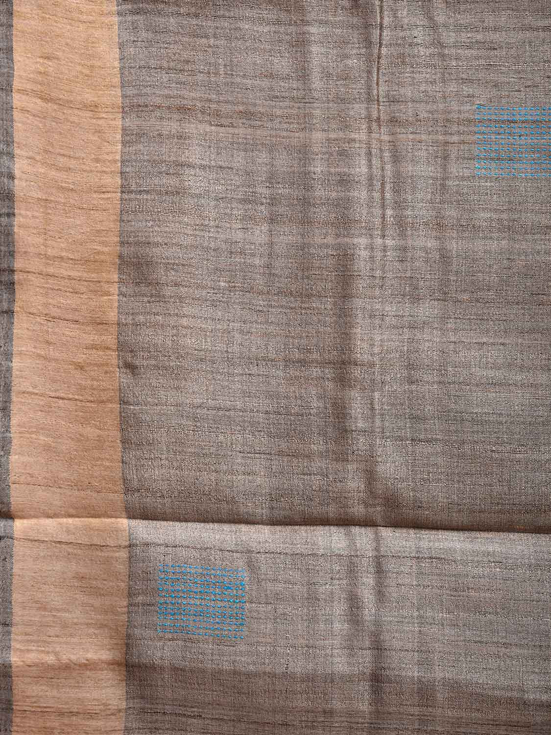 Grey and Red Tussar Saree with Strips Pallu Design o0633