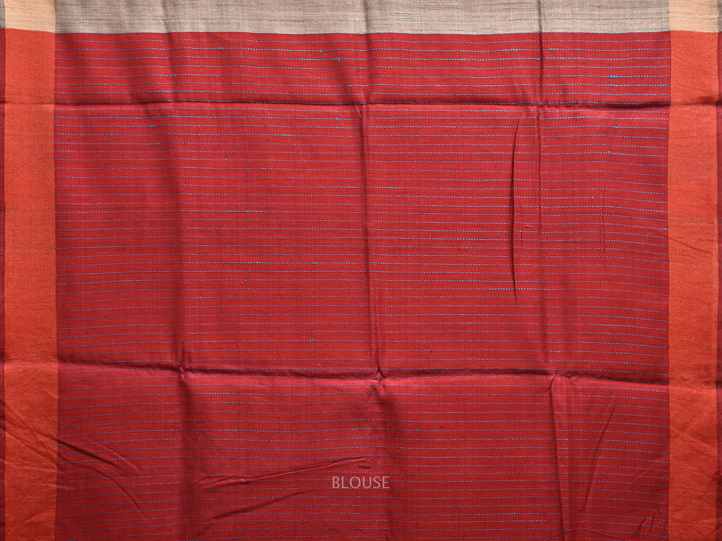 Grey and Red Tussar Saree with Strips Pallu Design o0633