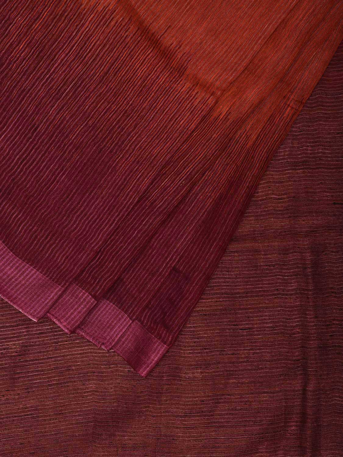 Orange and Maroon Tussar Silk Saree with Contrast Pallu Design o0634