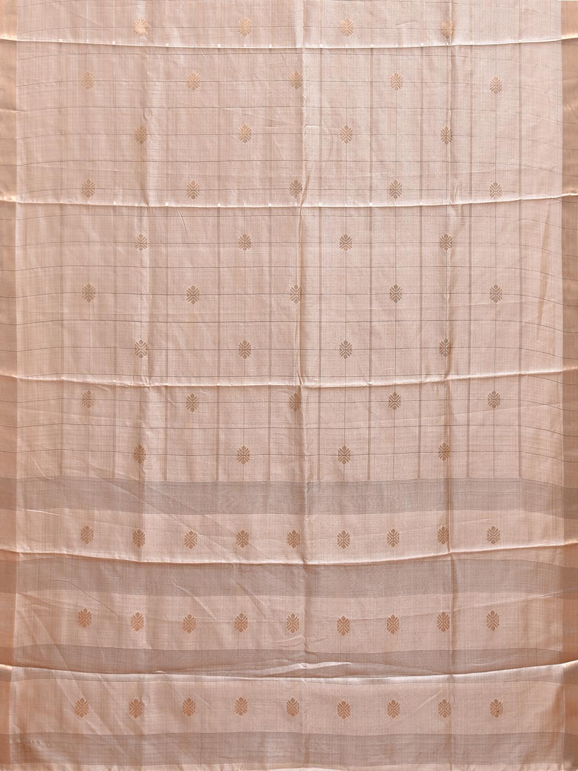 Cream Tussar Silk Saree with Checks and Body Buta Design o0637