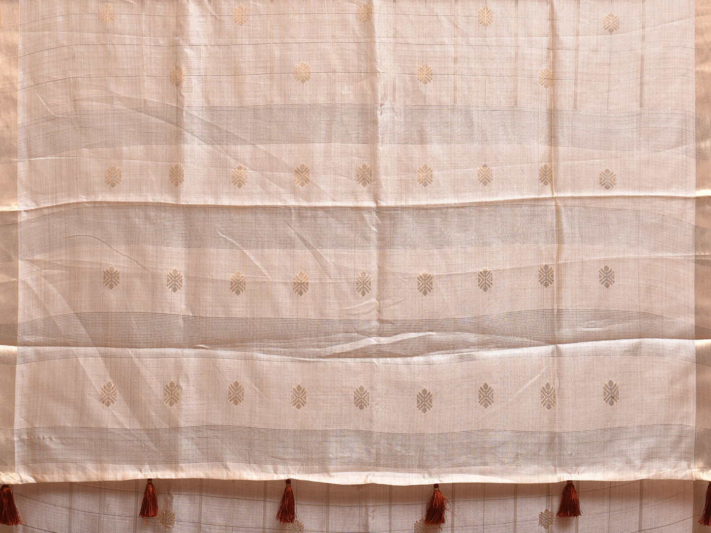 Cream Tussar Silk Saree with Checks and Body Buta Design o0637