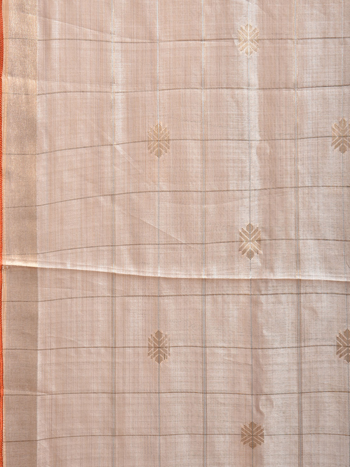 Cream Tussar Silk Saree with Checks and Body Buta Design o0637