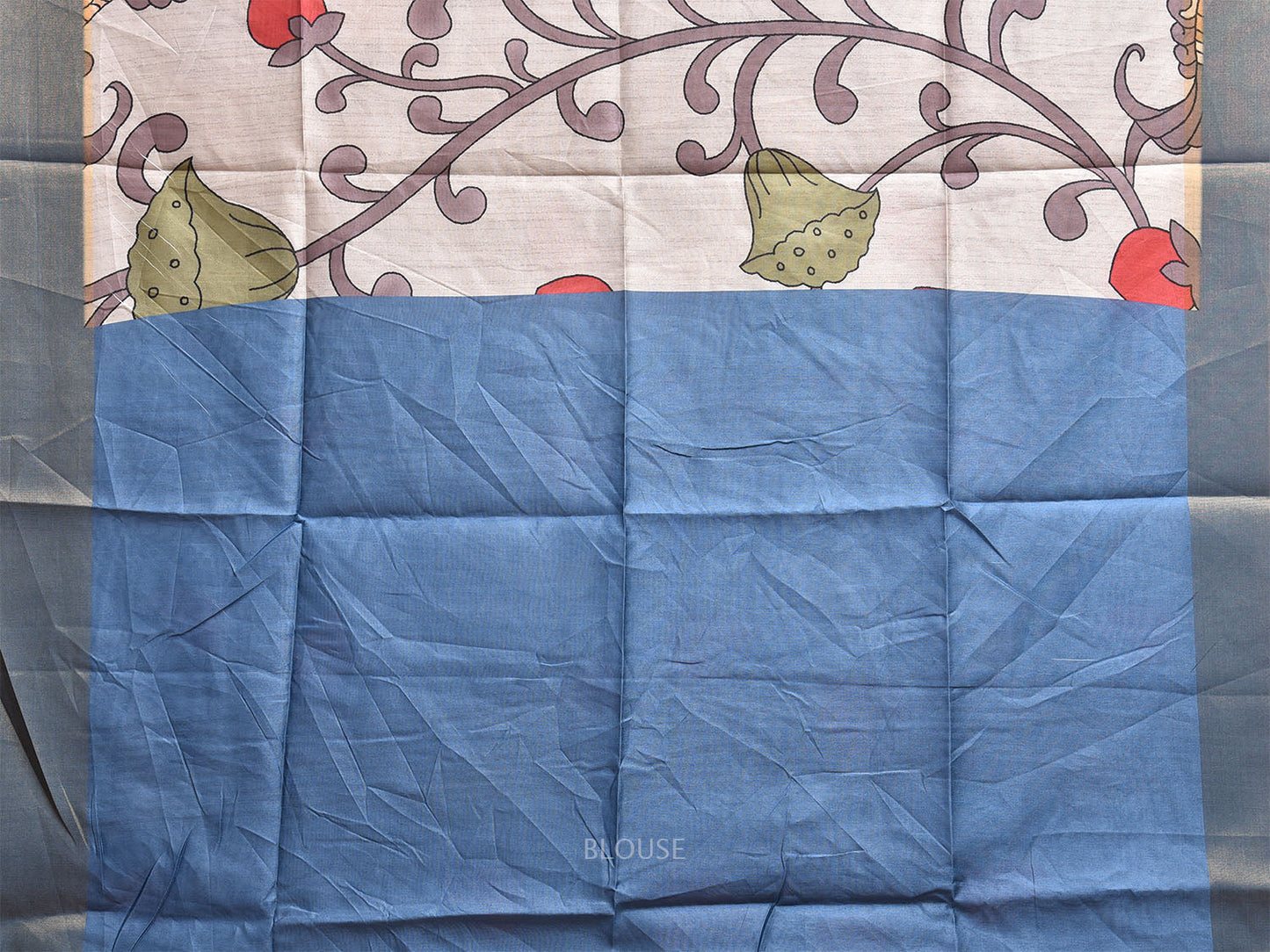 Cream and Grey Digital Print Tussar Viscose Saree with Floral and Fishes Design o0638