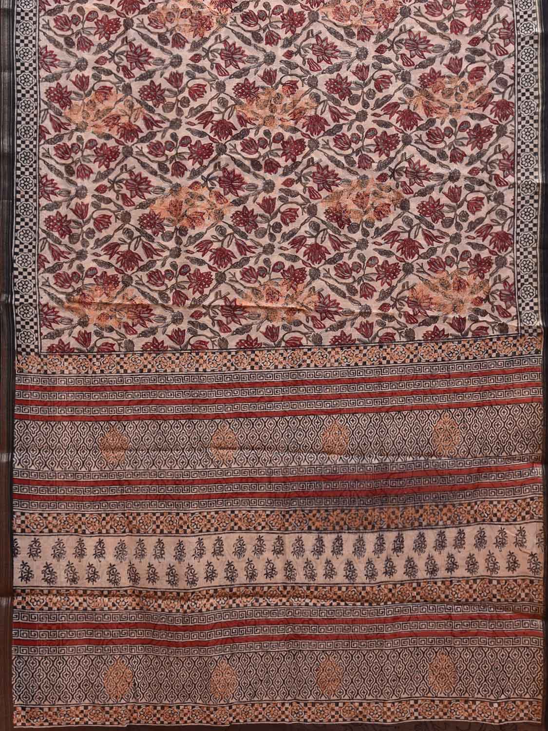 Cream Digital Print Cotton Saree with Floral Kalamkari Design o0640