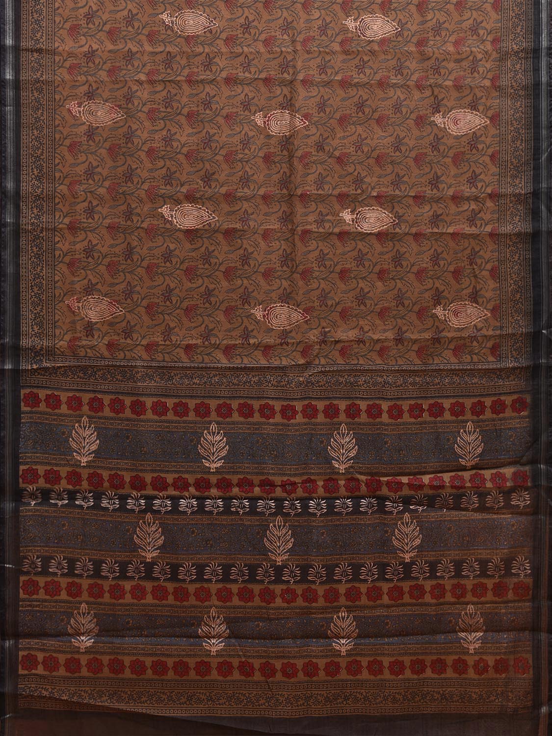 Dark Mustard Digital Print Cotton Saree with Floral Kalamkari Design o0652