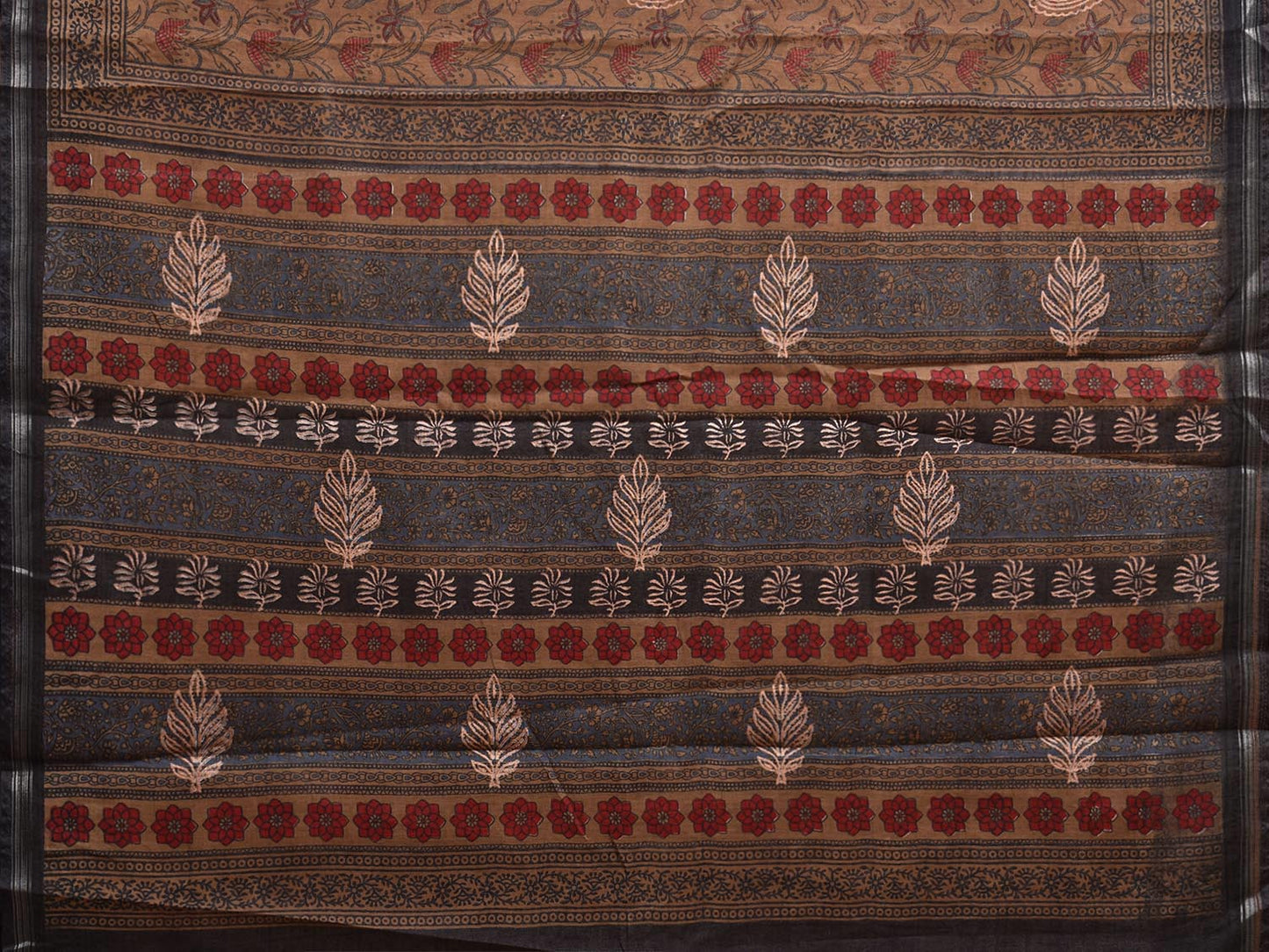 Dark Mustard Digital Print Cotton Saree with Floral Kalamkari Design o0652