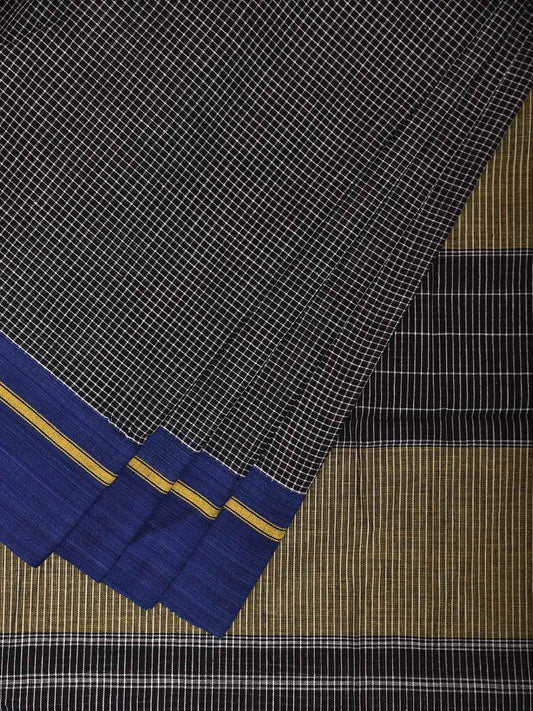 Black ilkal Cotton Saree with Checks and Ganga-Jamuna Border Design o0684