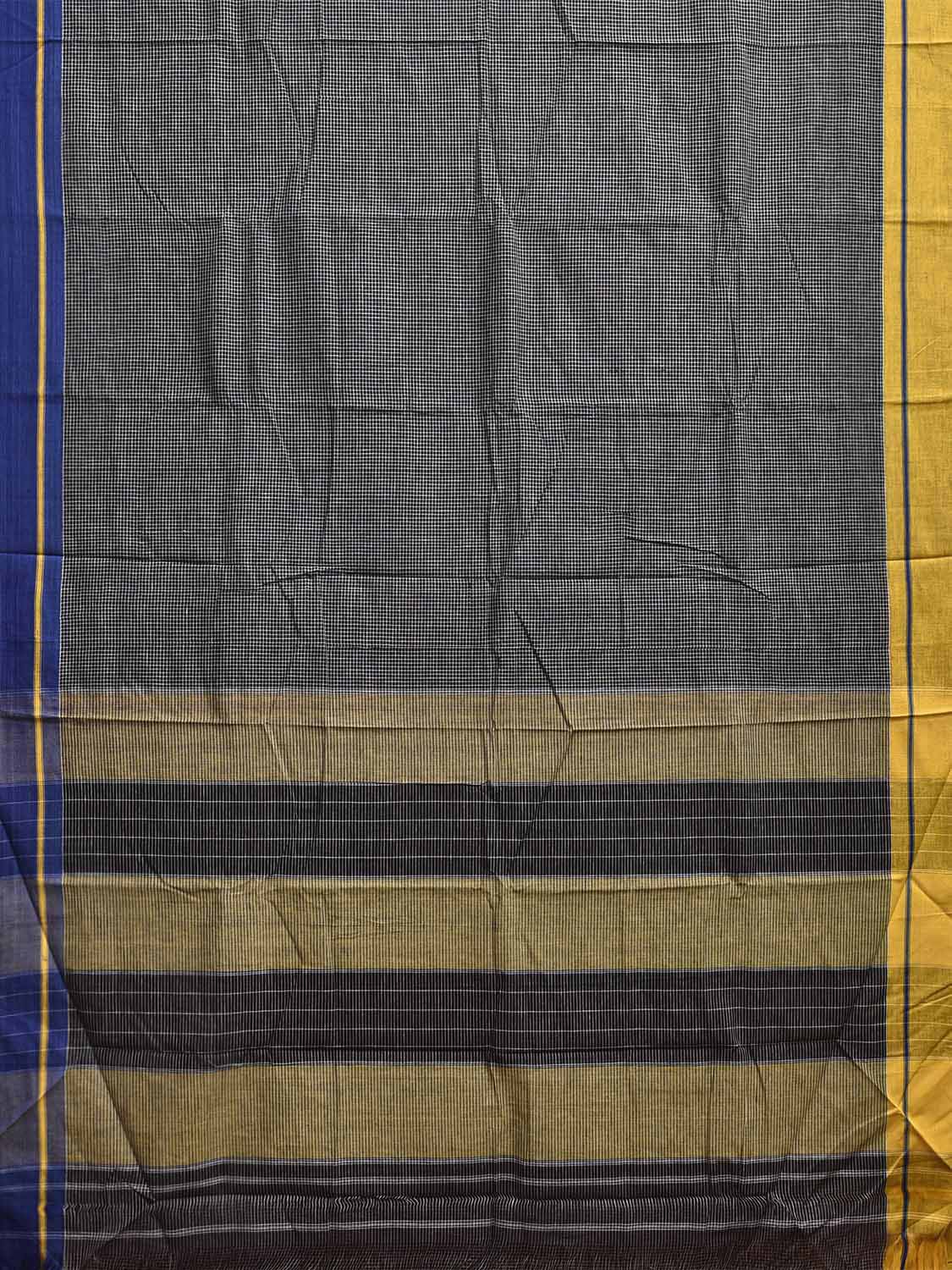 Black ilkal Cotton Saree with Checks and Ganga-Jamuna Border Design o0684