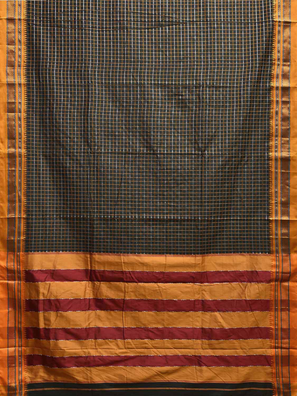 Dark Green and Yellow ilkal Cotton Viscose Saree with Checks and Strips Pallu Design o0687