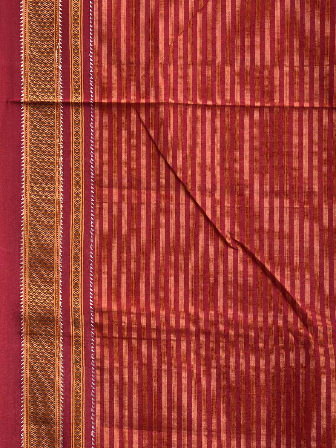 Dark Red and Orange ilkal Cotton Saree with Strips Body and Border Design o0688