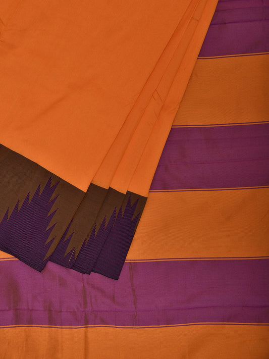 Orange and Purple ilkal Viscose Saree with Temple Border and Strips Pallu Design o0691