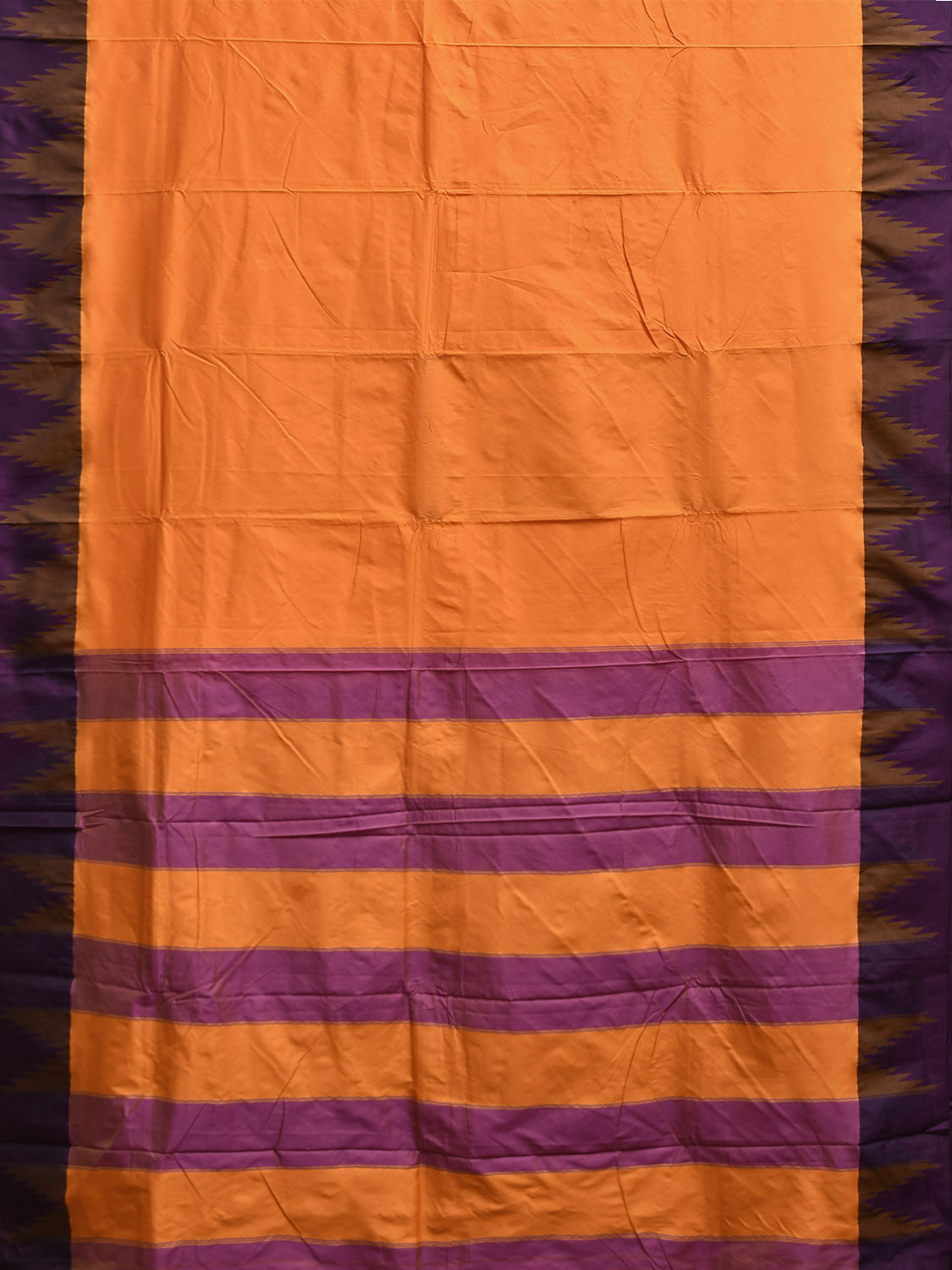 Orange and Purple ilkal Viscose Saree with Temple Border and Strips Pallu Design o0691