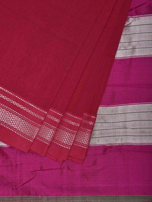 Pink ilkal Cotton Plain Saree with Strips Pallu Design o0692