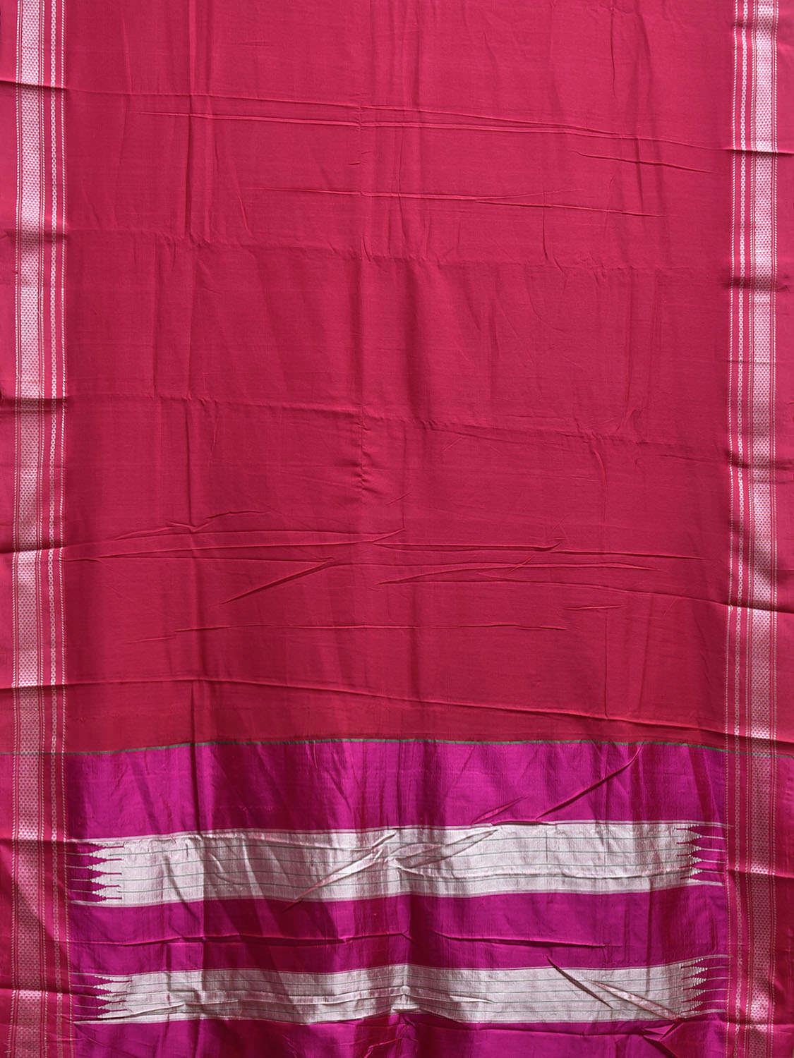 Pink ilkal Cotton Plain Saree with Strips Pallu Design o0692