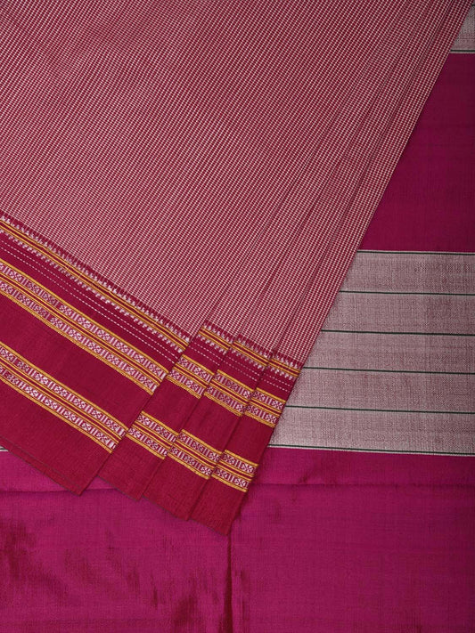 Pink ilkal Viscose Saree with Small Checks and Strips Pallu Design o0694