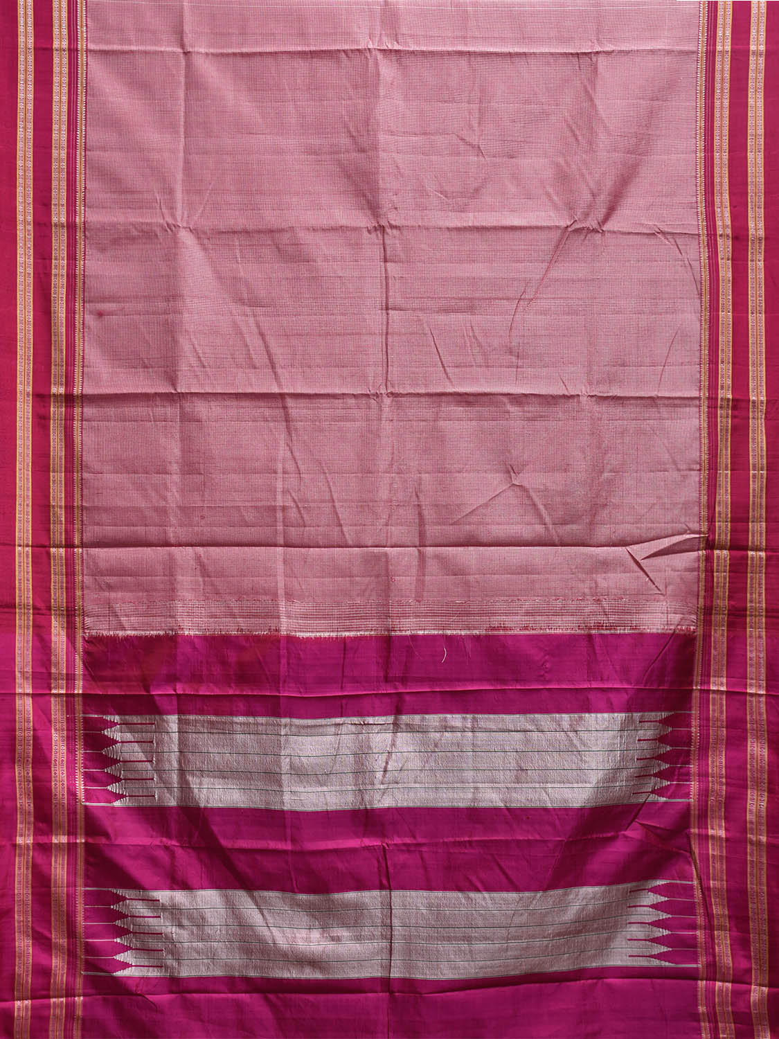 Pink ilkal Viscose Saree with Small Checks and Strips Pallu Design o0694