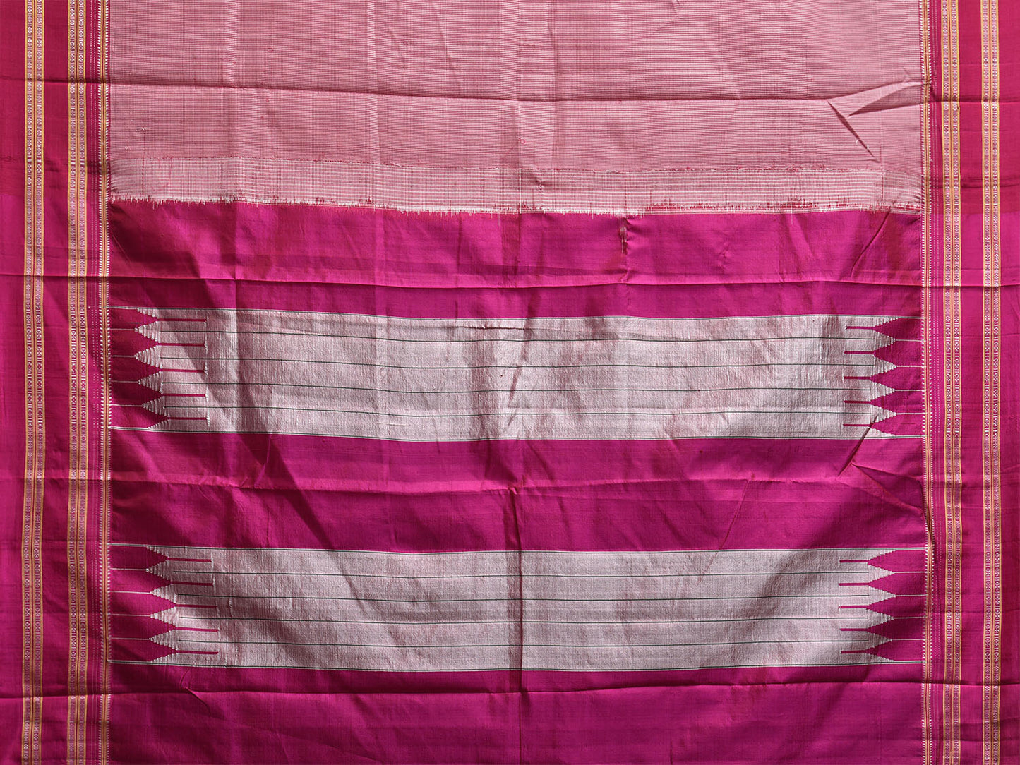 Pink ilkal Viscose Saree with Small Checks and Strips Pallu Design o0694