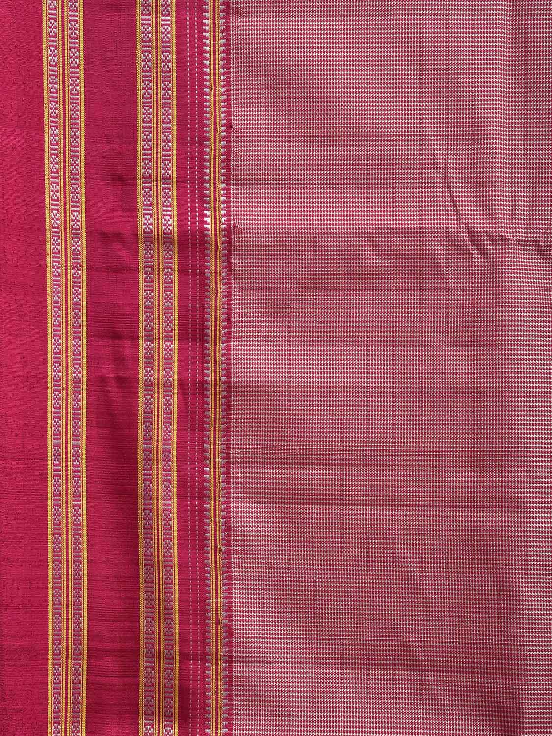 Pink ilkal Viscose Saree with Small Checks and Strips Pallu Design o0694